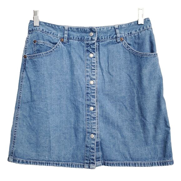 GAP Dresses & Skirts - Gap Vintage Cotton Denim Snap-Front Mini-Skirt with Pockets Size 8 90s Y2K